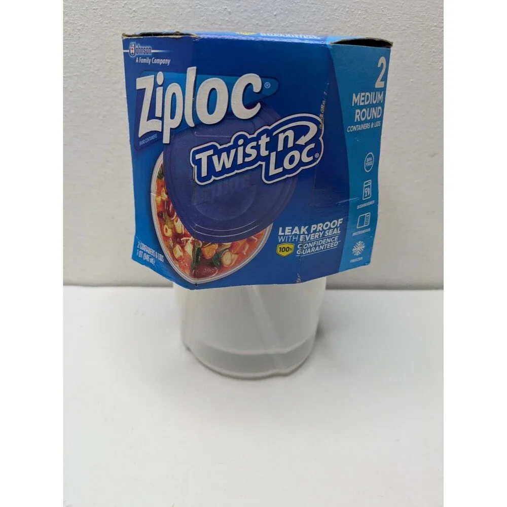Ziploc Twist n Loc 32oz 1Qt Medium Round Food Storage 2pk NEW Discontinued